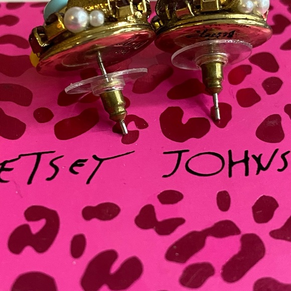 Betsey Johnson Gold Bows and Colorful Gem Cluster Festive Earrings - Picture 7 of 8